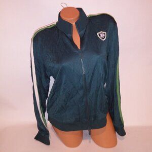 Victoria Secret PINK Jacket Green Logo Jersey Knit Long Sleeve Collard Zip Up